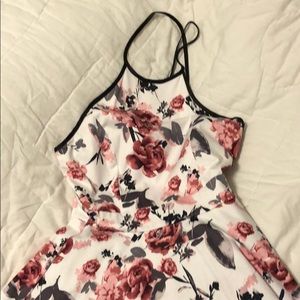 High neck white dress with floral print. Worn once